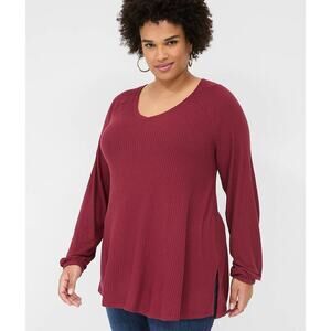 Lane Bryant Ribbed Rusty Red V Neckline Soft Cozy Pullover Top Size 22/24 New